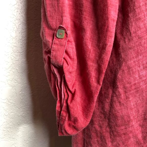 Habitat red pink lagenlook linen button down tunic top size Large - Picture 4 of 14